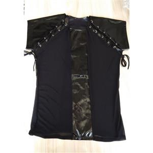 Men's Flirty Black Wet Look See-through Mesh Tight Shirt N14473