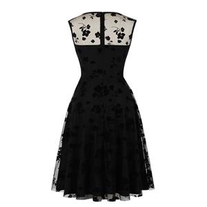 Sexy Sleeveless Black Hollow-out Floral Lace and Chiffon High Waist Cocktail Party Dress N20937