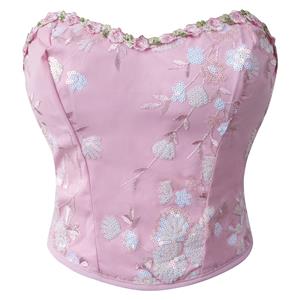 pink floral corset, sweetheart bustier top, 3D lace appliqué, sequin embroidery corset, adjustable lace-up, bridal lingerie, vintage shapewear, romantic corset, photoshoot costume, heirloom lingerie #N237819