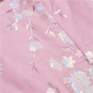 Floral Lint Corset Top - Pink Sequin Embroidered Bustier with Front Lace-Up & 3D Blossom Accents N237819