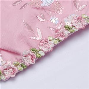 Floral Lint Corset Top - Pink Sequin Embroidered Bustier with Front Lace-Up & 3D Blossom Accents N237819
