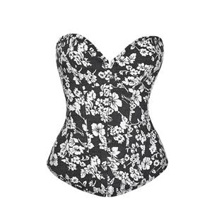 Fashion Floral Print Busk Closure Plastic Boned Body Shaper Overbust Corset N20918