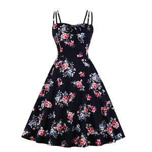 Lovely Floral Print Dress, Floral Print Cocktail Party Dress, Fashion Casual Office Lady Dress, Sexy Swing Dress, Plus Size Dress, Sexy OL Dress, Cocktail Party Dresses for Women, Sexy Spaghetti Straps Dress for Women, #N20270