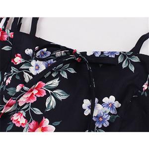 Sexy Floral Print Spaghetti Straps Sleeveless Backless High Waist Summer Party Swing Dress N20270