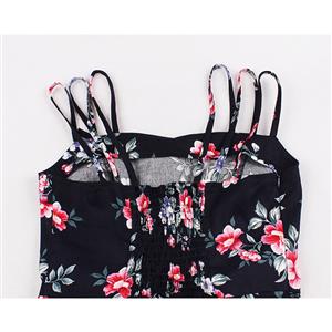 Sexy Floral Print Spaghetti Straps Sleeveless Backless High Waist Summer Party Swing Dress N20270