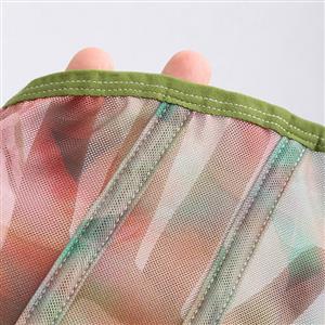 Floral Print Strapless Corset - Adjustable Lace-Up Mesh Bodysuit with Green Piping N237850