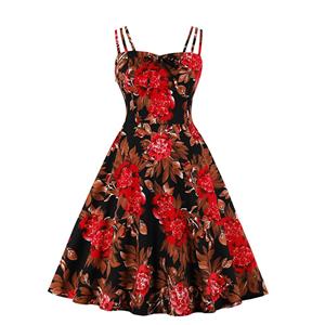 Lovely Floral Print Dress, Floral Print Cocktail Party Dress, Fashion Casual Office Lady Dress, Sexy Swing Dress, Plus Size Dress, Sexy OL Dress, Cocktail Party Dresses for Women, Sexy Spaghetti Straps Dress for Women, #N20278