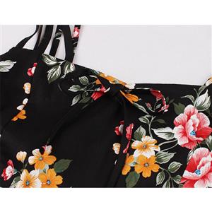 Sexy Floral Print Spaghetti Straps Sleeveless Backless High Waist Summer Party Swing Dress N20280