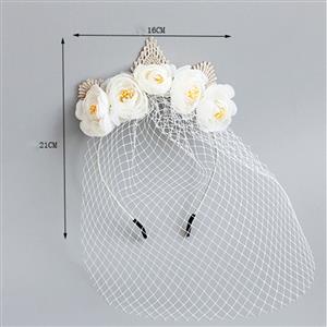 Fashion White Flower Crown Fishnet Face Mask Party Headband MS17247