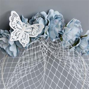 Fashion Grey-blue Flower Crown Fishnet Face Mask Party Headband MS17248