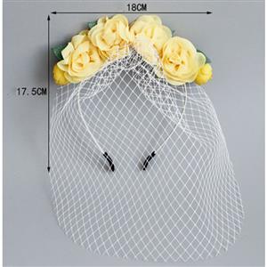 Fashion Yellow Flower Crown Fishnet Face Mask Party Headband MS17249