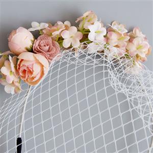 Fashion Pink Flower Fishnet Face Mask Cosplay Party Headband MS17307