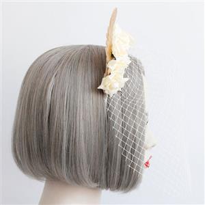 Fashion Beige Flower Fishnet Face Mask Cosplay Party Headband MS17366