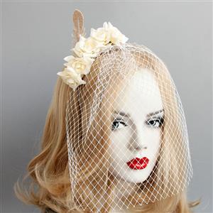 Fashion Beige Flower Fishnet Face Mask Cosplay Party Headband MS17366