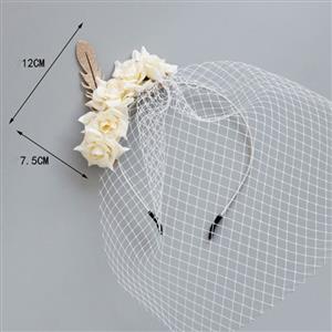 Fashion Beige Flower Fishnet Face Mask Cosplay Party Headband MS17366