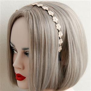 Apricot Pearl Chain Floral Lace Wedding Party Hairband J12830