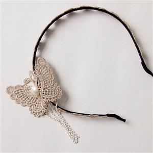 Apricot Pearl Chain Floral Lace Wedding Party Hairband J12830