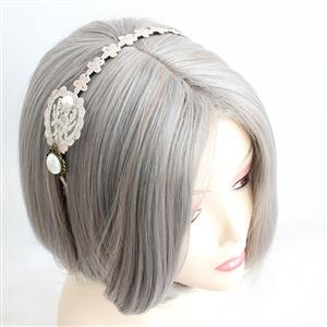 Apricot Pearl Decor Floral Lace Wedding Party Hairband J12929