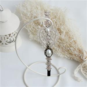 Apricot Pearl Decor Floral Lace Wedding Party Hairband J12929