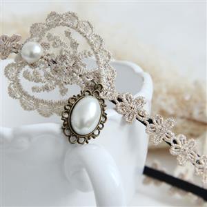 Apricot Pearl Decor Floral Lace Wedding Party Hairband J12929