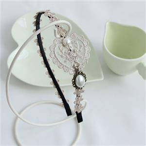 Apricot Pearl Decor Floral Lace Wedding Party Hairband J12929