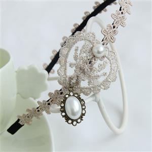 Apricot Pearl Decor Floral Lace Wedding Party Hairband J12929