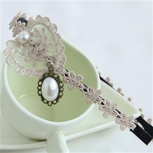 Apricot Pearl Decor Floral Lace Wedding Party Hairband J12929
