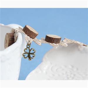 Vintage Flower Wristband Round Wood Embellishment Bracelet  J17927