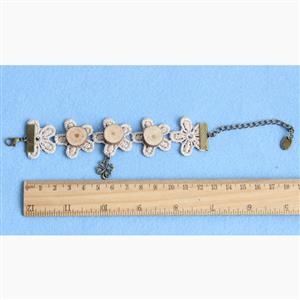 Vintage Flower Wristband Round Wood Embellishment Bracelet  J17927