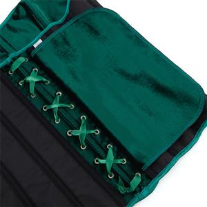 Forest Green Velvet Corset Top, Front Lace-Up Bustier with Zipper for Women N23857