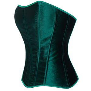 Forest Green Velvet Corset Top, Front Lace-Up Bustier with Zipper for Women N23857