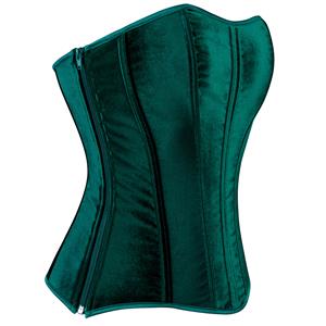 Forest Green Velvet Corset Top, Front Lace-Up Bustier with Zipper for Women N23857