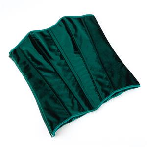 Forest Green Velvet Corset Top, Front Lace-Up Bustier with Zipper for Women N23857