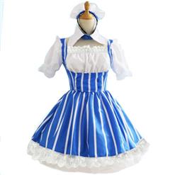 5pcs French Maid Square Collar Half Sleeve Top And Stripe Mini Dress Halloween Costume N21269