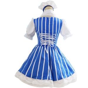 5pcs French Maid Square Collar Half Sleeve Top And Stripe Mini Dress Halloween Costume N21269