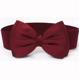 Women Elegant Front Button Closure Elastic Big Bow Wide Waist Belt N14809