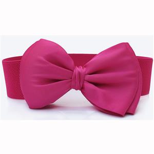 Women Elegant Front Button Closure Elastic Big Bow Wide Waist Belt N14810