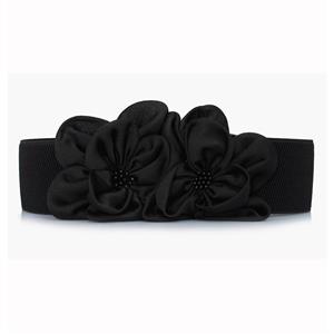 Women Elegant Front Snap Closure Elastic Big Flower Wide Waist Belt N14825