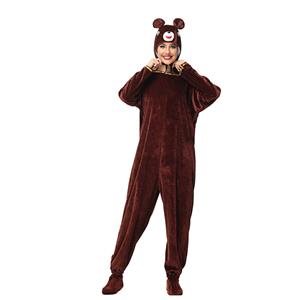 3pcs Funny Brown Bear Animal Jumpsuits Pajama Adult Cosplay Halloween Costume N23242