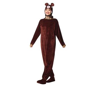 3pcs Funny Brown Bear Animal Jumpsuits Pajama Adult Cosplay Halloween Costume N23242