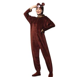 3pcs Funny Brown Bear Animal Jumpsuits Pajama Adult Cosplay Halloween Costume N23242