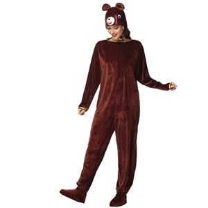 3pcs Funny Brown Bear Animal Jumpsuits Pajama Adult Cosplay Halloween Costume N23242