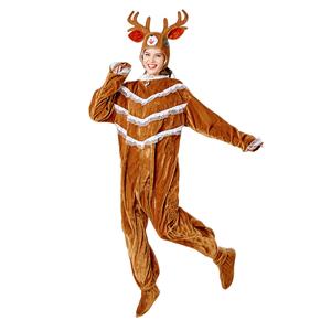 3pcs Unisex Funny Elk Animal Bodysuit Pajama Adult Cosplay Halloween Costume N20734