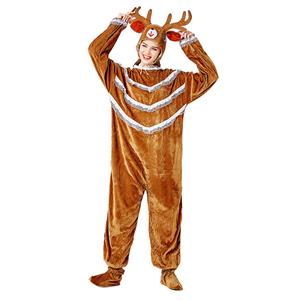 3pcs Unisex Funny Elk Animal Bodysuit Pajama Adult Cosplay Halloween Costume N20734