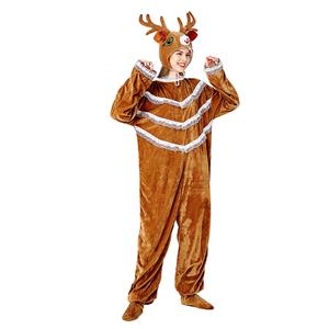 3pcs Unisex Funny Elk Animal Bodysuit Pajama Adult Cosplay Halloween Costume N20734