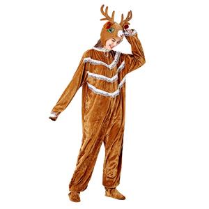 3pcs Unisex Funny Elk Animal Bodysuit Pajama Adult Cosplay Halloween Costume N20734