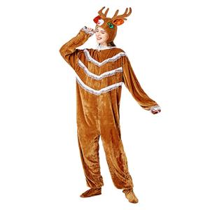 3pcs Unisex Funny Elk Animal Bodysuit Pajama Adult Cosplay Halloween Costume N20734