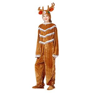 3pcs Unisex Funny Elk Animal Bodysuit Pajama Adult Cosplay Halloween Costume N20734