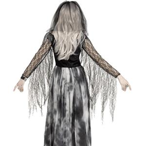 Black Printed Lace Evil Ghost Dress Adult Vampire Halloween Costume N22581