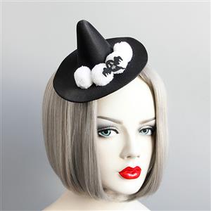 Cute Black Ghost White Fuzzy Balss Embellishment Halloween Witch Hat Hairclip J18805